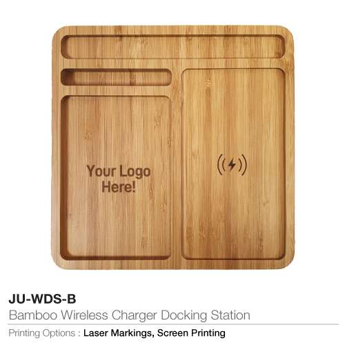 Bamboo Wireless Charger Docking Station - Branding Options
