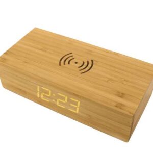 Bamboo Wireless Charger with Clock - Product Display