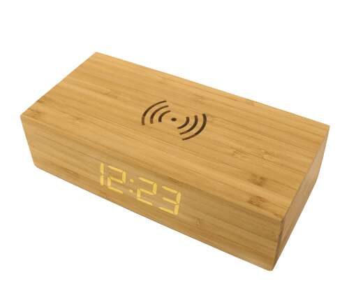 Bamboo Wireless Charger with Clock - Product Display