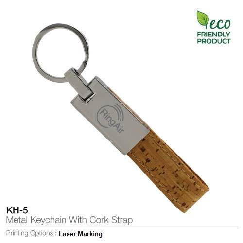 Metal Keychain with Cork Strap - Branding