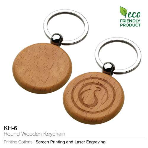 Round Wooden Keychains - Branding