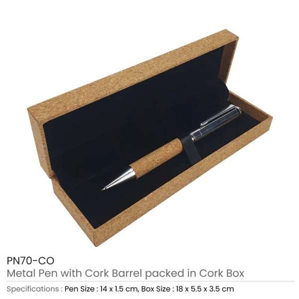 Metal Pen with Cork Barrel inside the Box