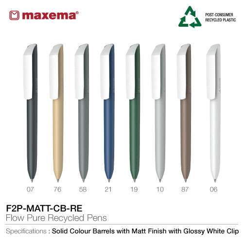 Maxema Flow Pure Recycled Pens - Product Display Available in a variety of colours