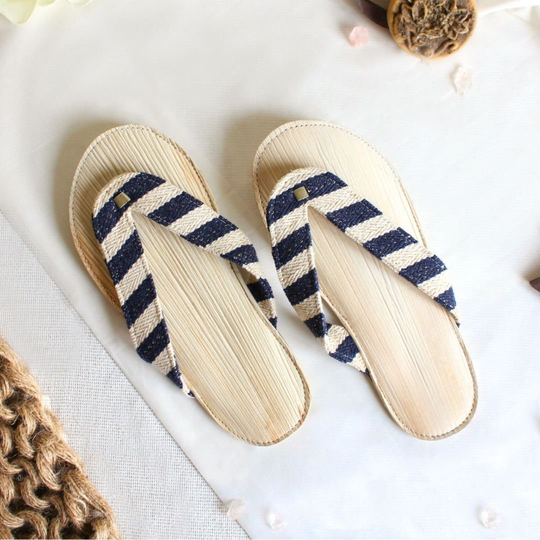 Nautical Tropical Flip Flops Leaf Leather Hotel Sliders Spa Slippers