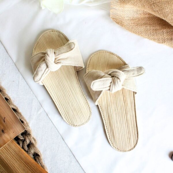 Tie Slippers Leaf Leather Hotel Sliders Spa Slippers