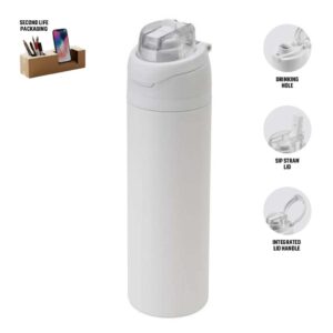 AERO SIP - Hans Larsen Recycled Stainless Steel Bottle with Dual Sip Lid - White - Flasks & Bottles - Eco-Friendly Corporate Gifts Dubai