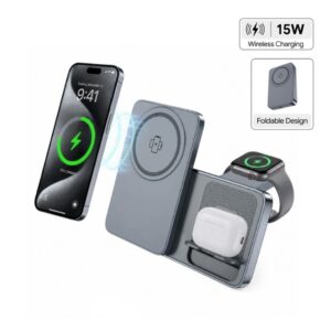 ARGENE - @memorii Magfold 3 in 1 Wireless Charger Stand - Metallic Grey - Chargers & Mouse pads - Eco-Friendly Corporate Gifts Dubai