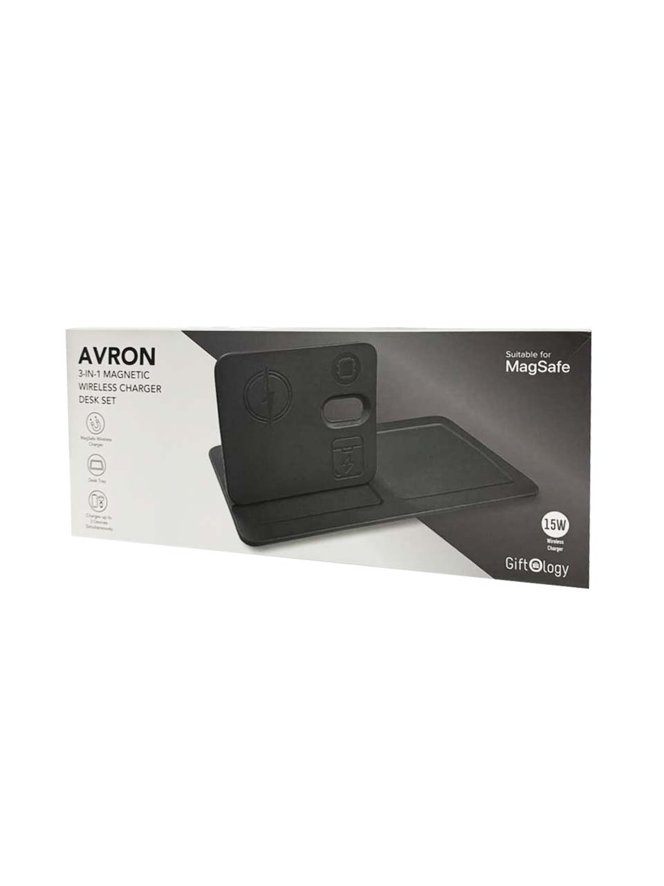 AVRON - Giftology 3-in-1 Magnetic Wireless Charger Desk Tray - Black - Chargers & Mouse pads - Eco-Friendly Corporate Gifts Dubai