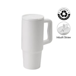 BERN 2.0 - Hans Larsen Recycled Stainless Steel Tumbler with Straw Lid - White - Mugs & Cups - Eco-Friendly Corporate Gifts Dubai