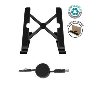 BRELA - @memorii Set of Recycled Laptop Stand and retractable cable - Black - Stationery & Desk Items - Eco-Friendly Corporate Gifts Dubai