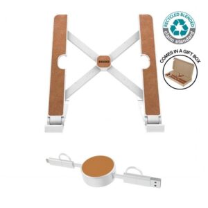 BRELA - @memorii Set of Recycled Laptop Stand and retractable cable - White - Stationery & Desk Items - Eco-Friendly Corporate Gifts Dubai