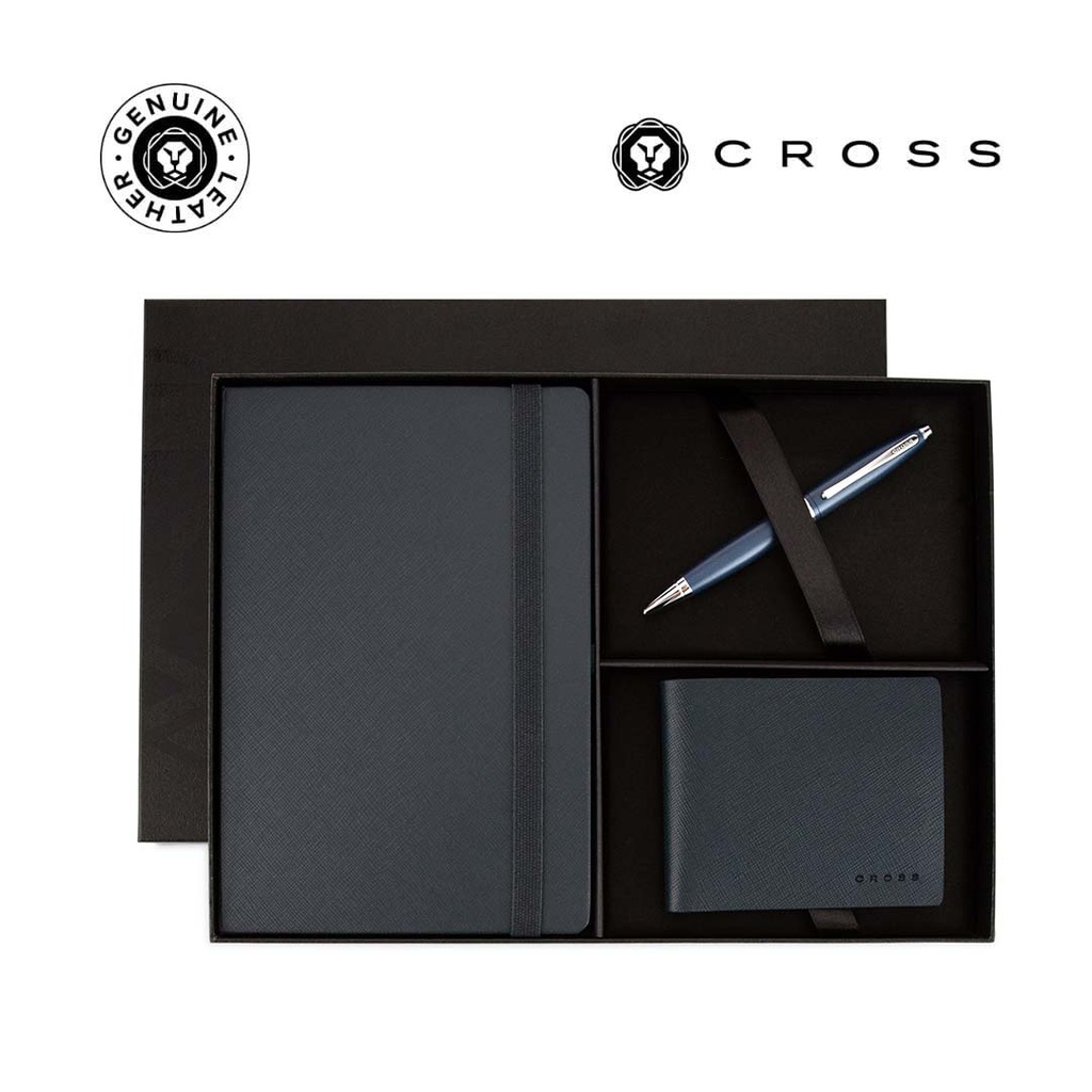 Cross Calais™ Ballpoint Pen with Notebook and Bifold Wallet Gift Set - Blue - Gift Sets - Eco-Friendly Corporate Gifts Dubai