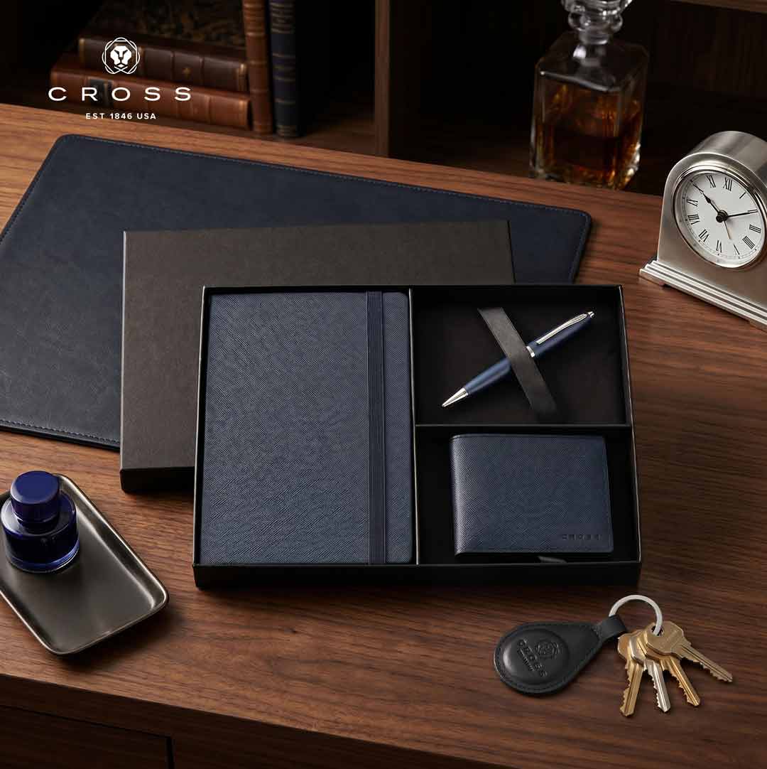 Cross Calais™ Ballpoint Pen with Notebook and Coin Wallet Gift Set - Blue - Gift Sets - Eco-Friendly Corporate Gifts Dubai