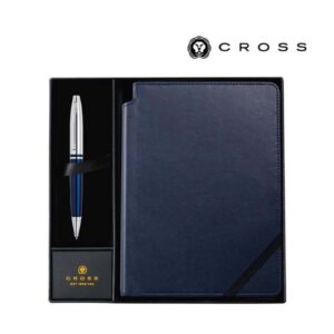 Cross Calais™ Chrome/Blue Lacquer Ballpoint Pen with Classic Midnight Blue Journal Gift Set - Gift Sets - Eco-Friendly Corporate Gifts Dubai