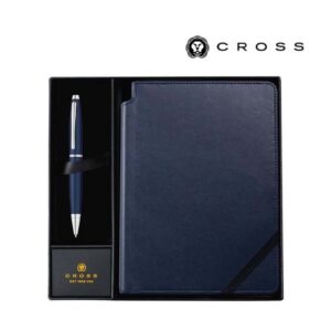 Cross Calais™ Metallic Blue Ballpoint Pen with Classic Blue Journal Gift Set - Gift Sets - Eco-Friendly Corporate Gifts Dubai