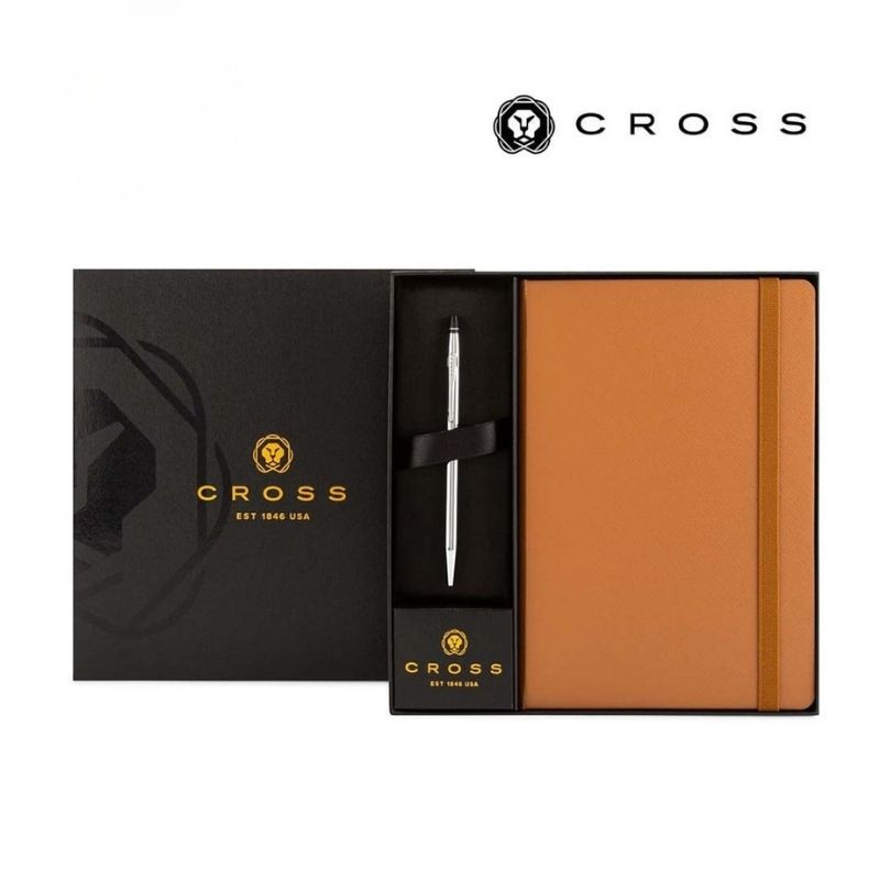 Cross Click™ Chrome Ballpoint Pen & A5 Hardcover Notebook Gift Set - Mocha - Gift Sets - Eco-Friendly Corporate Gifts Dubai