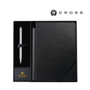 Cross Click™ Chrome Ballpoint Pen with Classic Black Journal Gift Set - Gift Sets - Eco-Friendly Corporate Gifts Dubai
