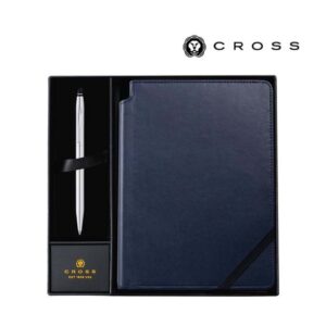 Cross Click™ Chrome Ballpoint Pen with Classic Blue Journal Gift Set - Gift Sets - Eco-Friendly Corporate Gifts Dubai