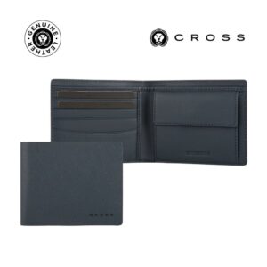 CROSS Saffiano Leather 4CC Bifold Wallet with Coin Pocket - Navy Blue - Card Holders & Wallets - Eco-Friendly Corporate Gifts Dubai