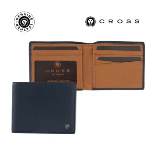 CROSS Soft Grain Leather Two-Tone 8CC Bifold Wallet - Blue/Mocha - Card Holders & Wallets - Eco-Friendly Corporate Gifts Dubai