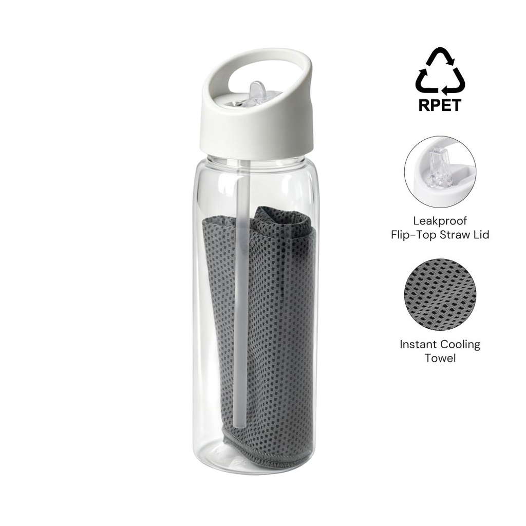 DEVON - Giftology RPET Cooling Towel in RPET Bottle 800 ml - White - Golf & Sports & Flasks & Bottles - Eco-Friendly Corporate Gifts Dubai