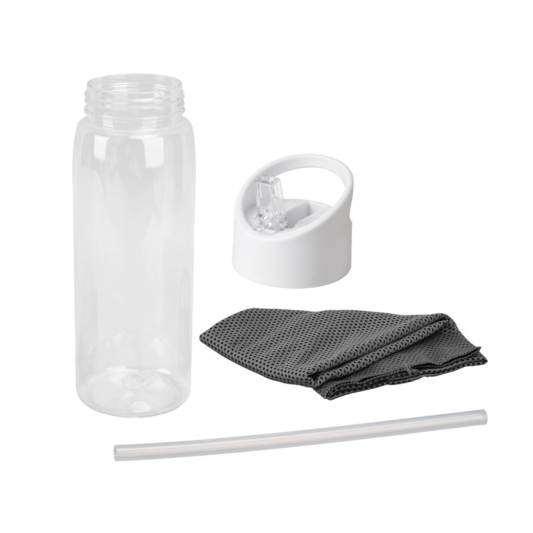 DEVON - Giftology RPET Cooling Towel in RPET Bottle 800 ml - White - Golf & Sports & Flasks & Bottles - Eco-Friendly Corporate Gifts Dubai