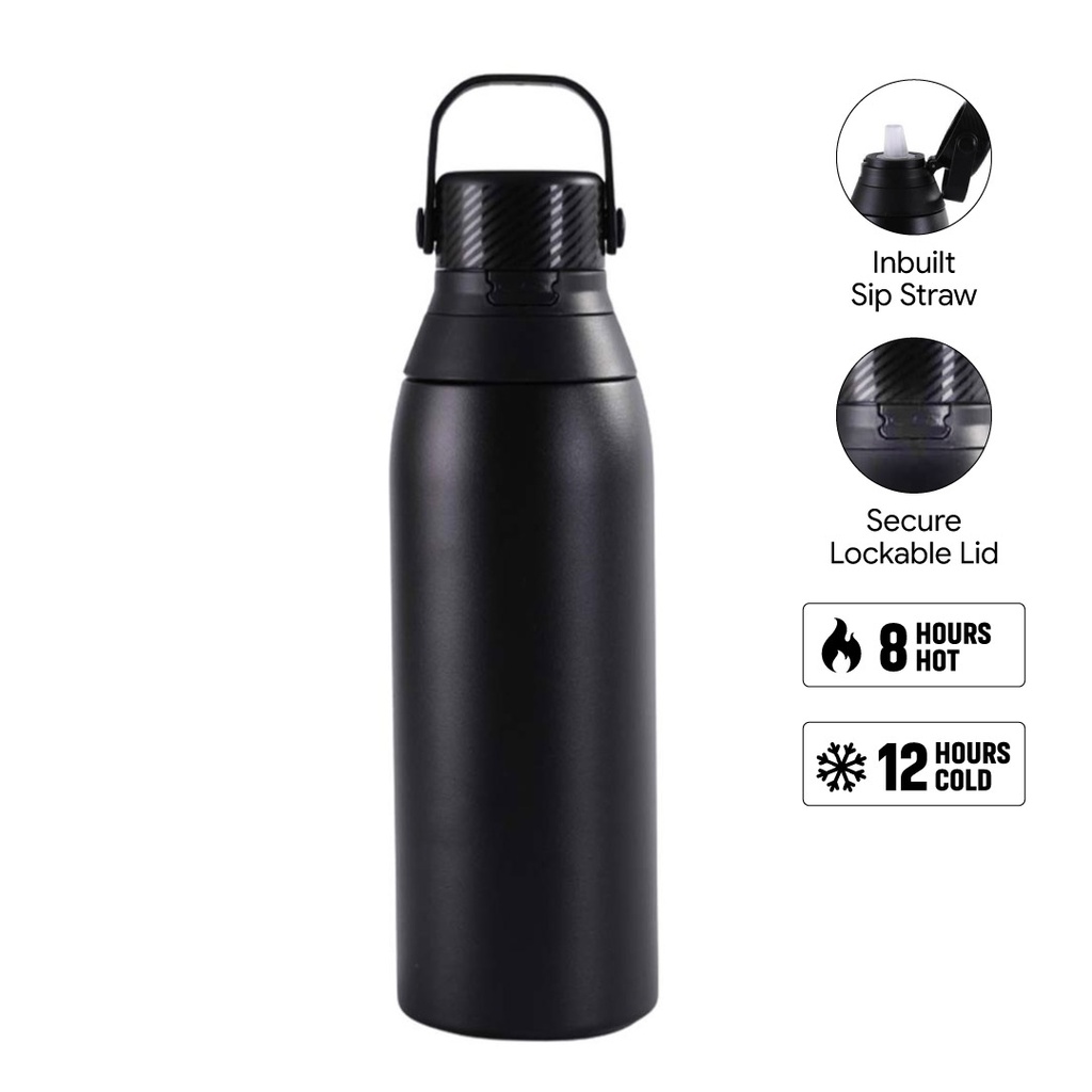 EVORA - Hans Larsen Double Wall Stainless Steel Vacuum Bottle - 750ml - Black - Flasks & Bottles - Eco-Friendly Corporate Gifts Dubai