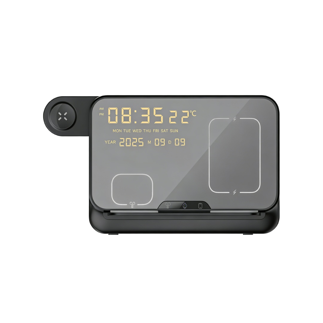 FAROS - @memorii 5 in 1 Wireless Fast Charging Station with Display Clock - Black - Chargers & Mobile & Phone Accessories & Mouse pads - Eco-Friendly Corporate Gifts Dubai