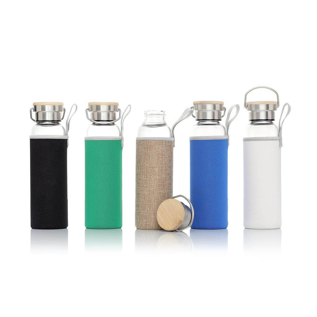 FLOHA - Hans Larsen Borosilicate Glass Bottle with Neo Sleeve - Black - Flasks & Bottles - Eco-Friendly Corporate Gifts Dubai