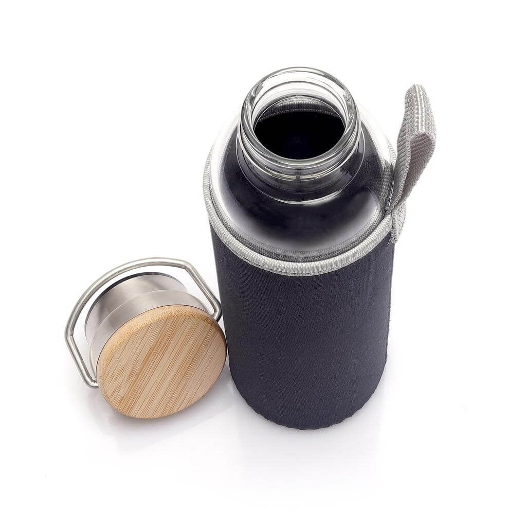 FLOHA - Hans Larsen Borosilicate Glass Bottle with Neo Sleeve - Black - Flasks & Bottles - Eco-Friendly Corporate Gifts Dubai