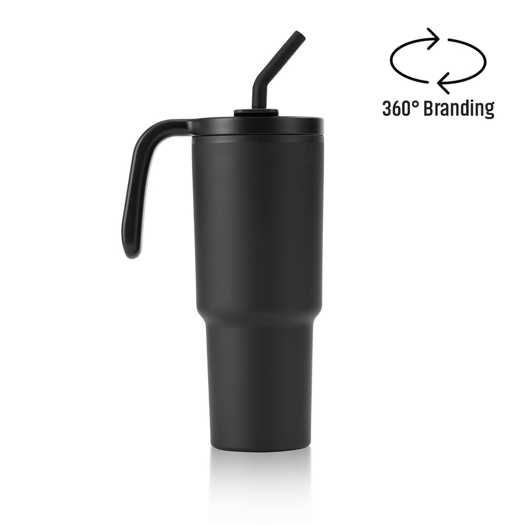 FORZA 360 - Hans Larsen Recycled Stainless Steel/PP Tumbler with 360 Branding - Black - Mugs & Cups - Eco-Friendly Corporate Gifts Dubai