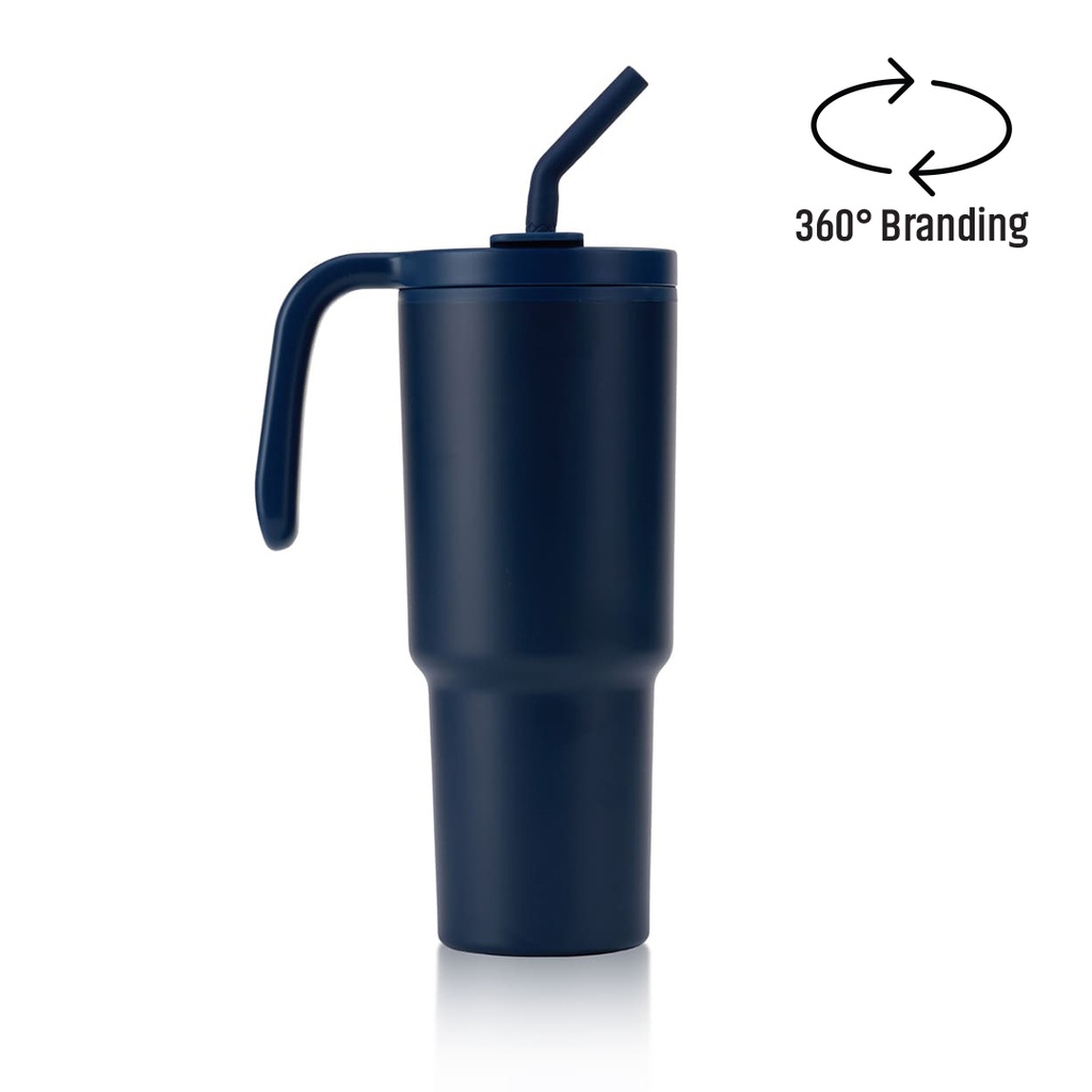 FORZA 360 - Hans Larsen Recycled Stainless Steel/PP Tumbler with 360 Branding - Navy Blue - Mugs & Cups - Eco-Friendly Corporate Gifts Dubai