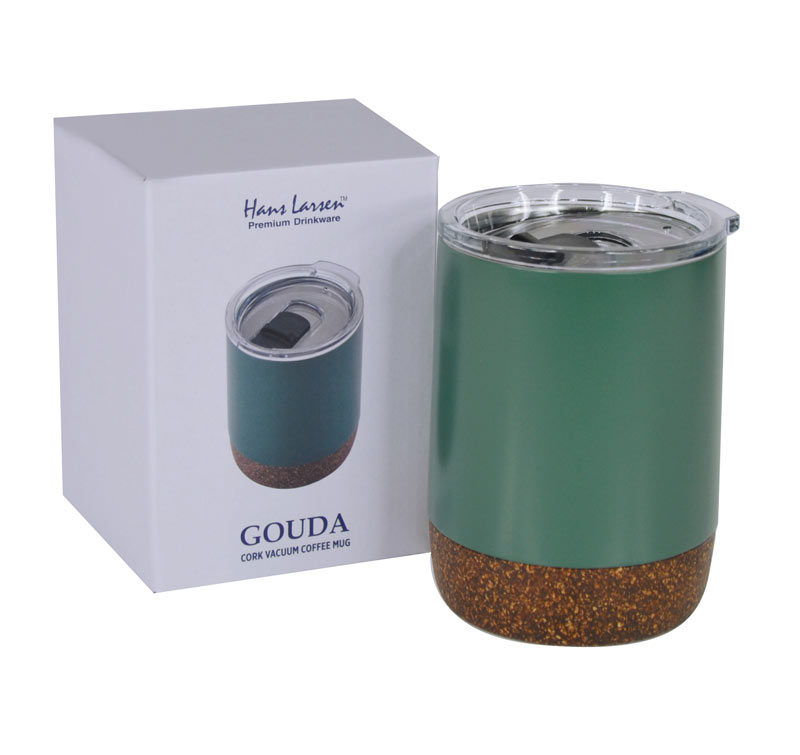 GOUDA - Hans Larsen Vacuum Mug With Cork Base - Green - Mugs & Cups - Eco-Friendly Corporate Gifts Dubai