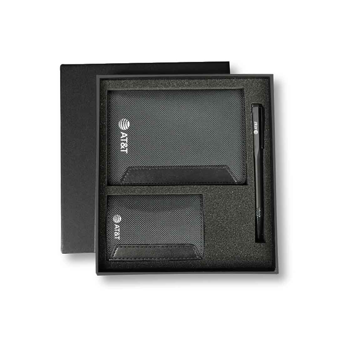 IRTA - Executive Set of Passport Cover, Name Card Holder and Metal Pen - Black - Travel Accessories & Gift Sets - Eco-Friendly Corporate Gifts Dubai