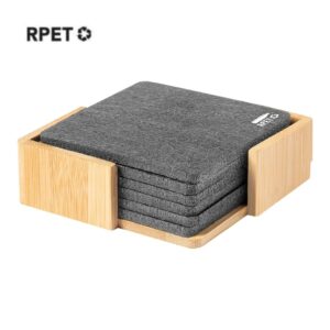 LAAX - eco-neutral RPET Set of 6 Felt Coasters with Bamboo Stand - Stationery & Desk Items - Eco-Friendly Corporate Gifts Dubai