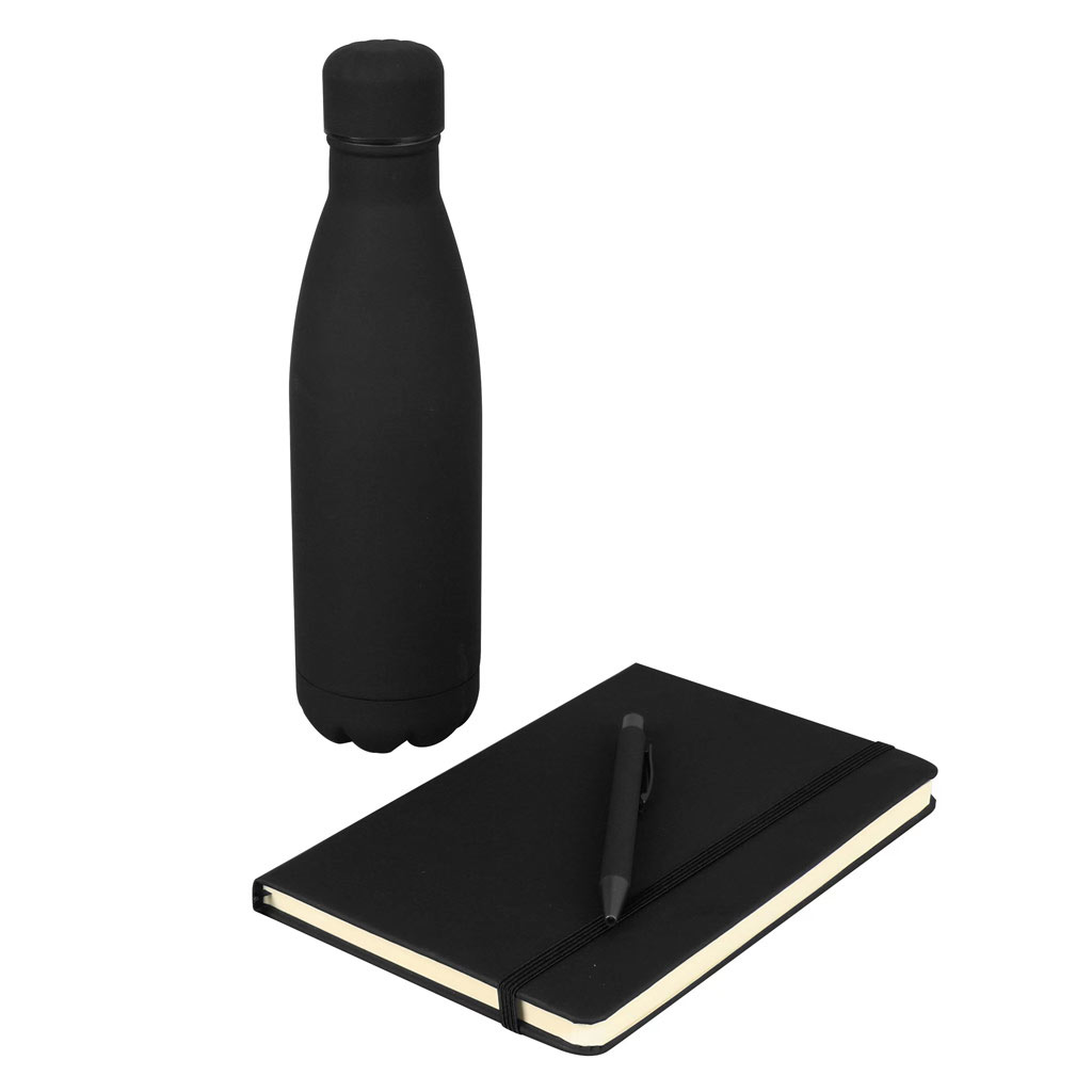 LAUTA - Giftology Set of Stainless Bottle, Notebook and Pen - Black - Flasks & Bottles & Notebooks, Pads & Folders & Gift Sets & Mugs & Cups & For your Office - Eco-Friendly Corporate Gifts Dubai