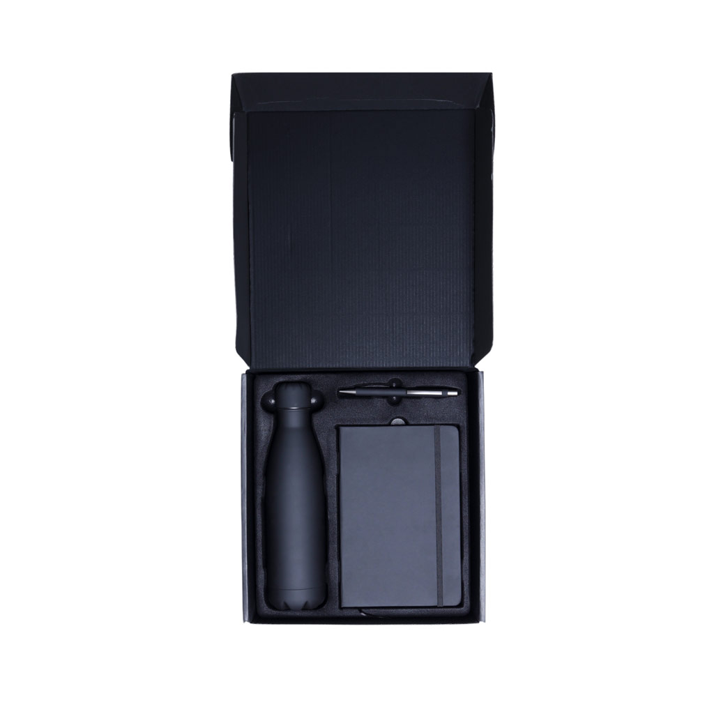 LAUTA - Giftology Set of Stainless Bottle, Notebook and Pen - Black - Flasks & Bottles & Notebooks, Pads & Folders & Gift Sets & Mugs & Cups & For your Office - Eco-Friendly Corporate Gifts Dubai