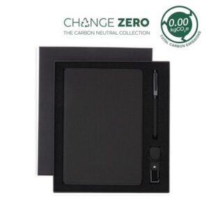 LENZEN - CHANGE ZERO Sustainable Gift Set with Refillable Notebook, Pen & USB Keychain - Black - Gift Sets & For your Office - Eco-Friendly Corporate Gifts Dubai