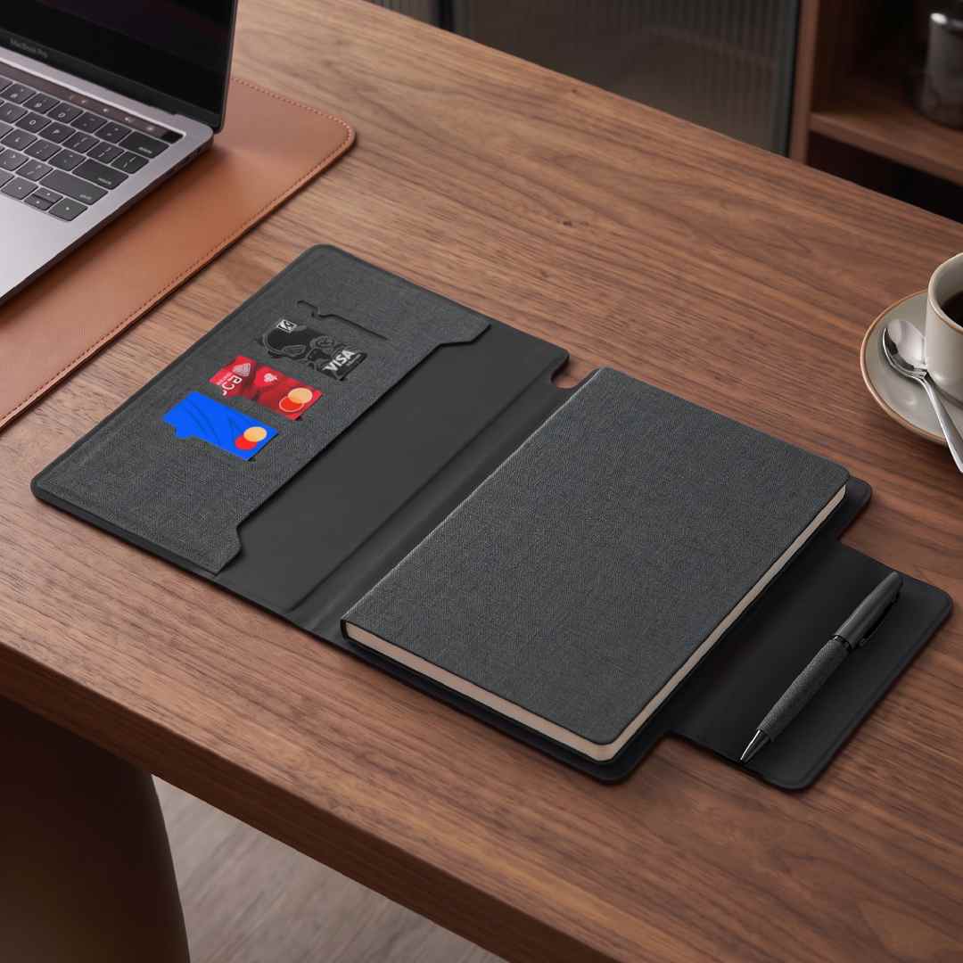 LUBECK - Santhome A5 PU Portfolio with Pen - Black - Notebooks, Pads & Folders - Eco-Friendly Corporate Gifts Dubai
