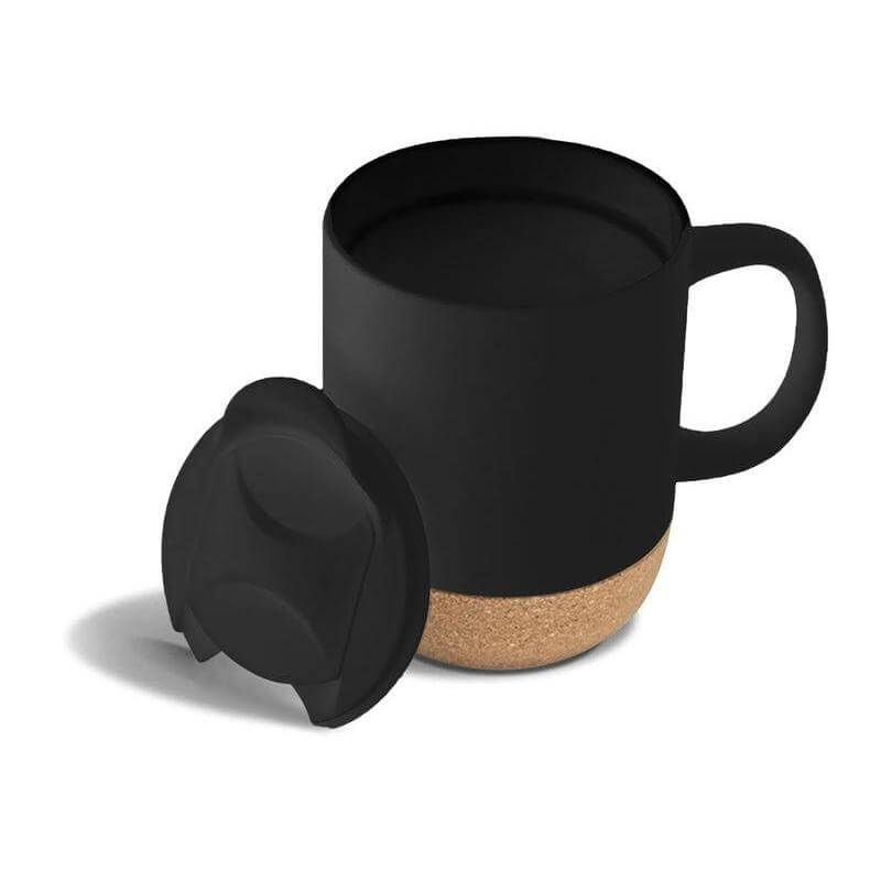 LUCCA - Giftology Ceramic Mug with Cork and Lid - Black - Mugs & Cups - Eco-Friendly Corporate Gifts Dubai
