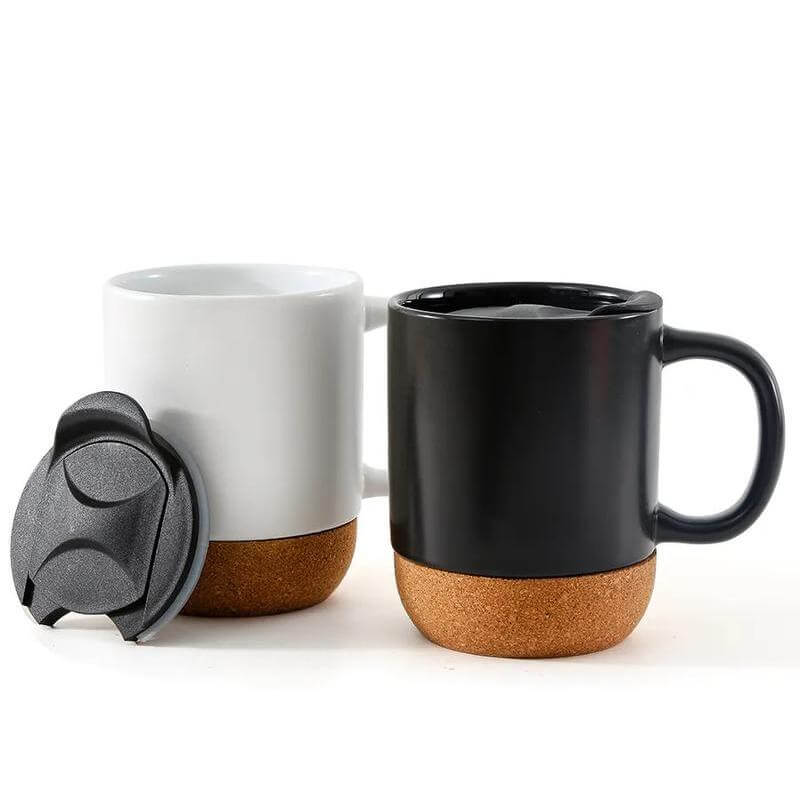 LUCCA - Giftology Ceramic Mug with Cork and Lid - Black - Mugs & Cups - Eco-Friendly Corporate Gifts Dubai