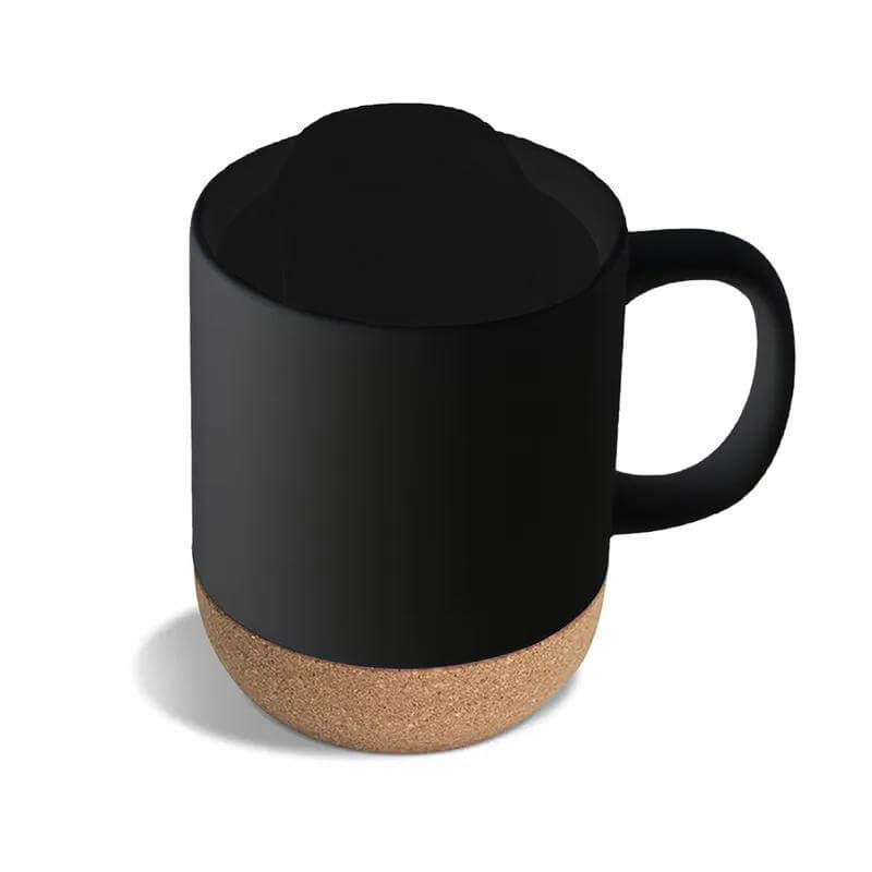 LUCCA - Giftology Ceramic Mug with Cork and Lid - Black - Mugs & Cups - Eco-Friendly Corporate Gifts Dubai