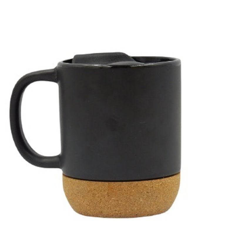 LUCCA - Giftology Ceramic Mug with Cork and Lid - Black - Mugs & Cups - Eco-Friendly Corporate Gifts Dubai