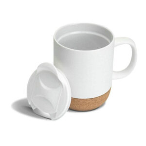 LUCCA - Giftology Ceramic Mug with Cork and Lid - White - Mugs & Cups - Eco-Friendly Corporate Gifts Dubai