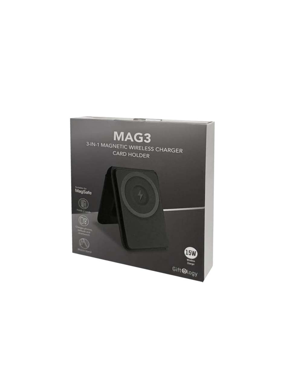 MAG3 - Giftology 3-in-1 Magnetic Wireless Charger Card Holder - Black - Mobile & Phone Accessories - Eco-Friendly Corporate Gifts Dubai