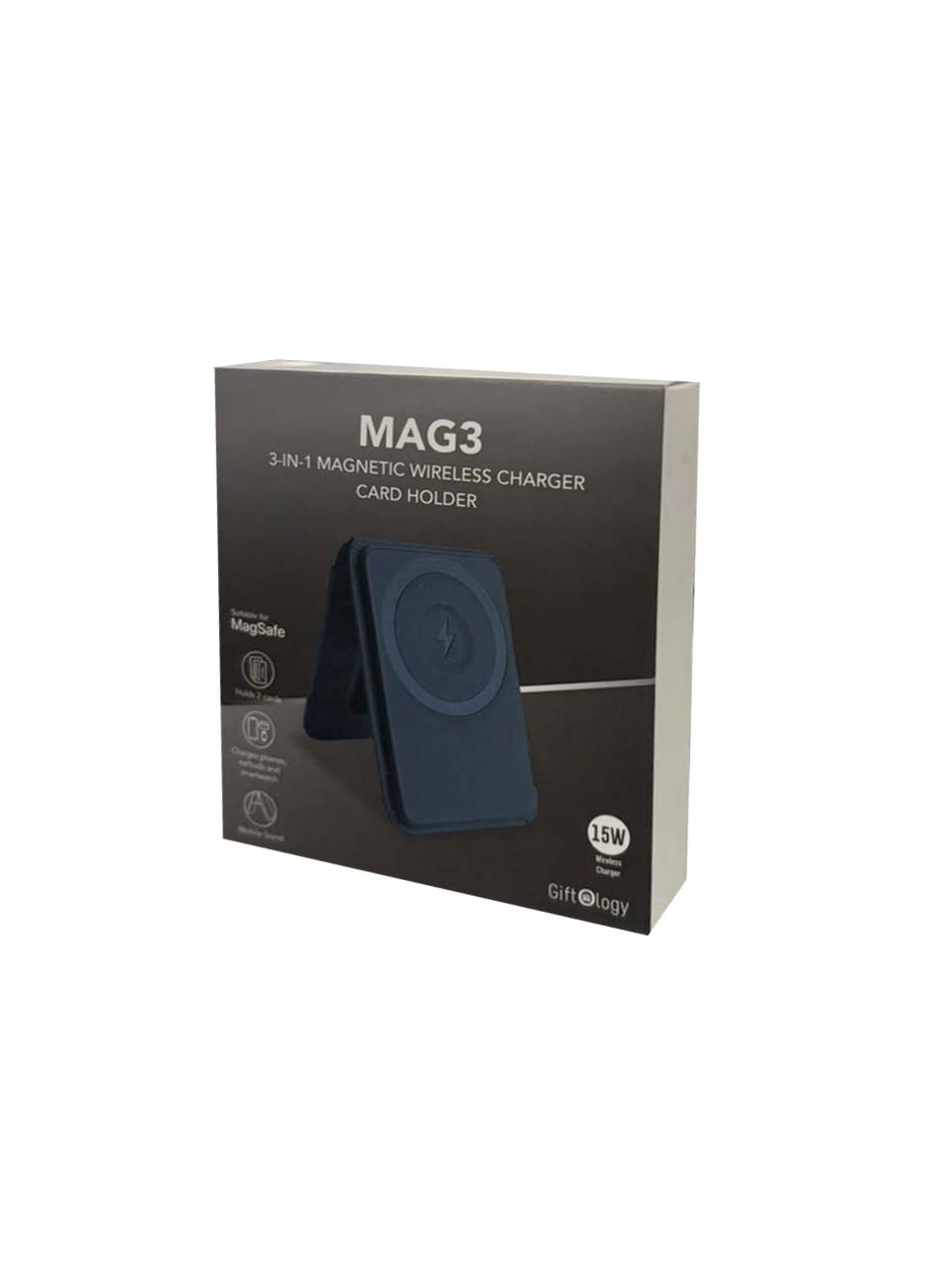MAG3 - Giftology 3-in-1 Magnetic Wireless Charger Card Holder - Navy - Mobile & Phone Accessories - Eco-Friendly Corporate Gifts Dubai