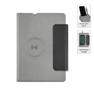 MagFolio - Santhome A5 PU Portfolio with 15W MagSafe Wireless Charger - Grey - Chargers & Notebooks, Pads & Folders - Eco-Friendly Corporate Gifts Dubai