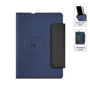 MagFolio - Santhome A5 PU Portfolio with 15W MagSafe Wireless Charger - Navy Blue - Chargers & Notebooks, Pads & Folders - Eco-Friendly Corporate Gifts Dubai