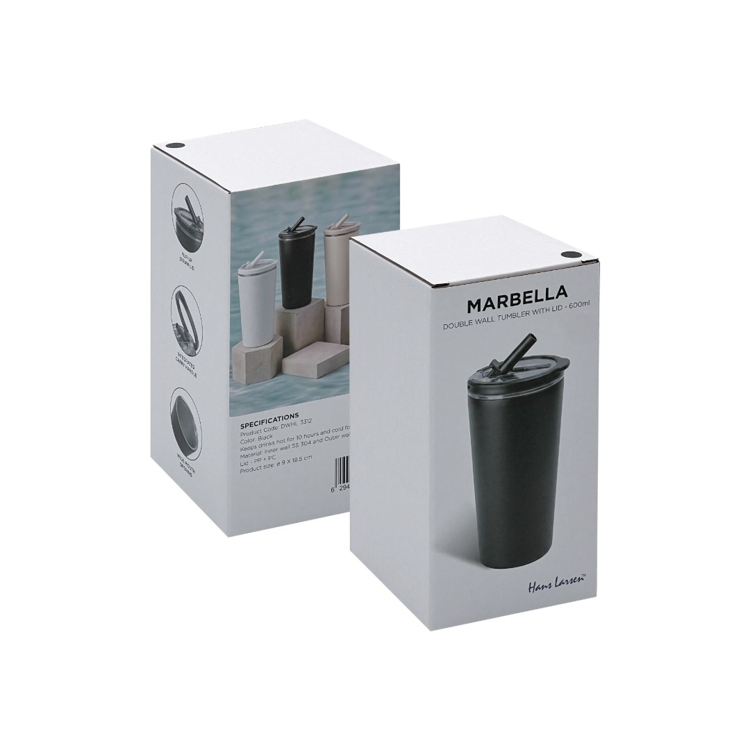 MARBELLA - Hans Larsen Double Wall Tumbler with Sip Lid 600 ml - Black - Mugs & Cups - Eco-Friendly Corporate Gifts Dubai