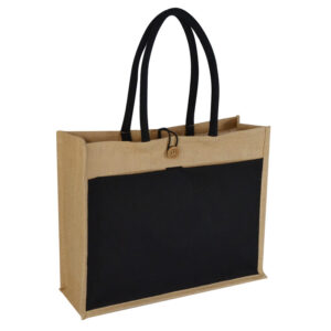 MONCLOVA - Jute Bag with Canvas Pocket - Black - Shopping & Tote Bags - Eco-Friendly Corporate Gifts Dubai